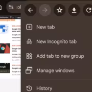 Меню Chrome с опциями: новая вкладка и управление окнами