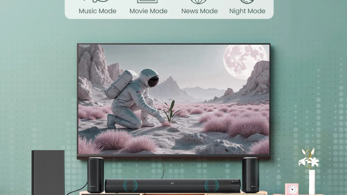 домашний кинотеатр Portronics CineArc 5.1 на стене