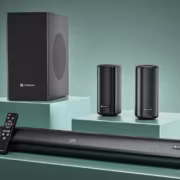 домашний кинотеатр Portronics CineArc 5.1, компоненты, динамики, пульт дистанционного управления