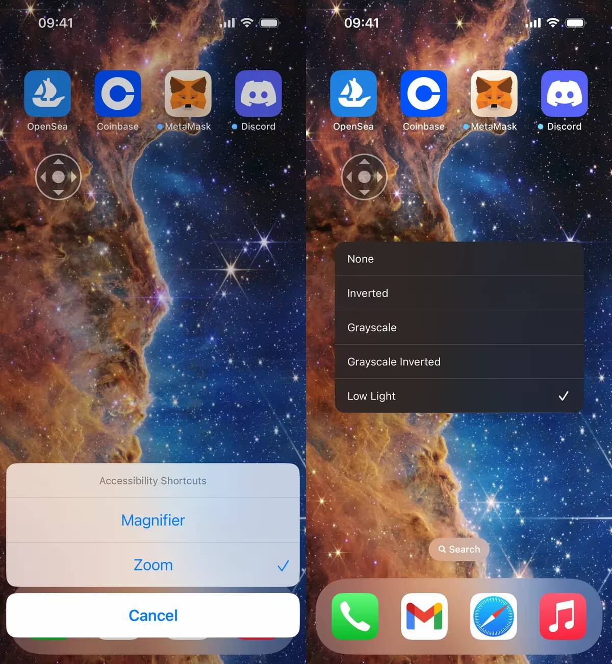 Настройка яркости и режима экрана на iPhone с iOS во время использования функции масштабирования