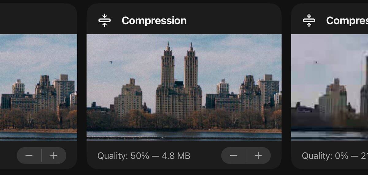 Смещение искажений здания в режиме компрессии Halide 3.1
