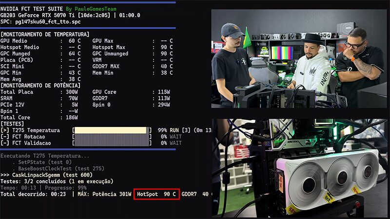 HWMonitor вернул Hotspot на GeForce RTX 50, который Nvidia прятала от мониторинга 4 Экран тестирования NVIDIA FCT с температурой Hotspot 90 C