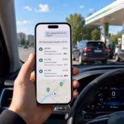 Мобильное приложение Яндекс на телефоне с картой заправок