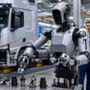 Робот-industrial с человекомоподобным дизайном Камаз в цехе