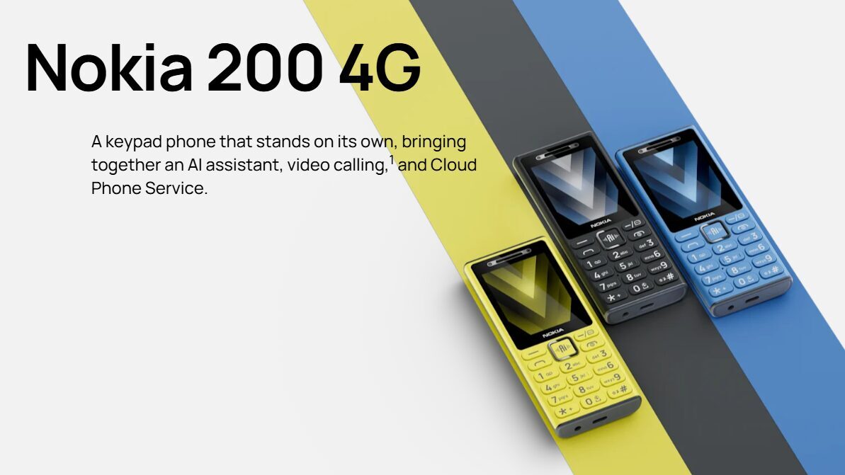 Nokia 200 4G кнопочные телефоны три устройства на дисплеях