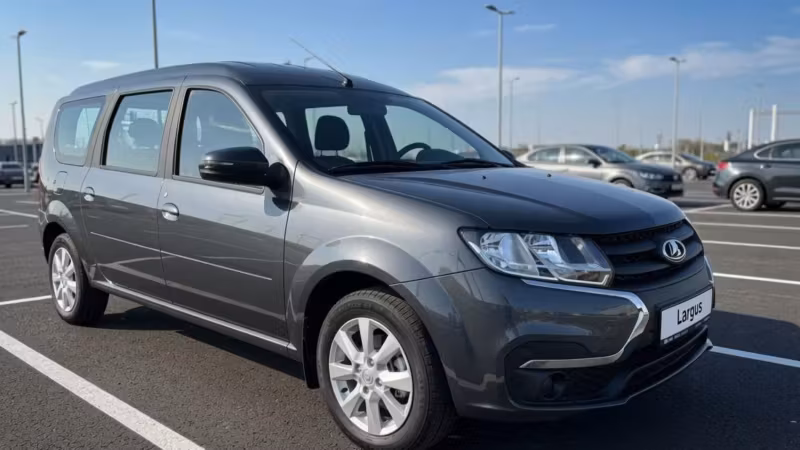 Автомобиль Lada Largus на парковке с солнечной погодой