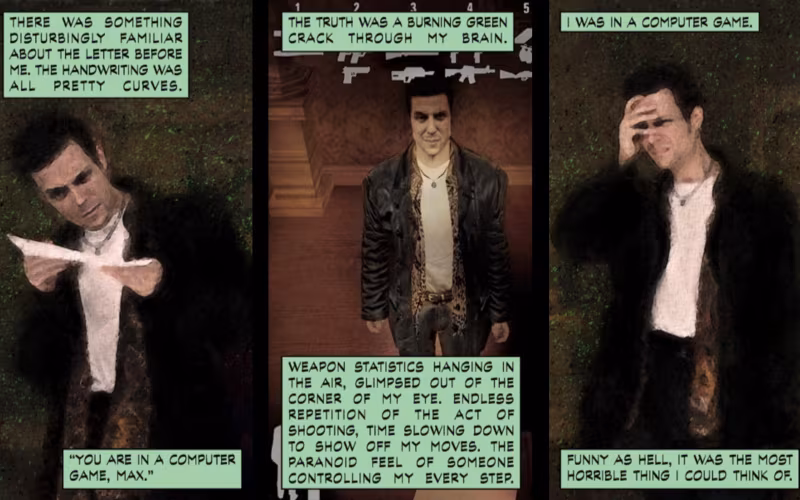 Мужчина в куртке с бандитским стилем и оружием из Max Payne