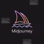 Логотип Midjourney с яхтой на волнах в неоновом стиле