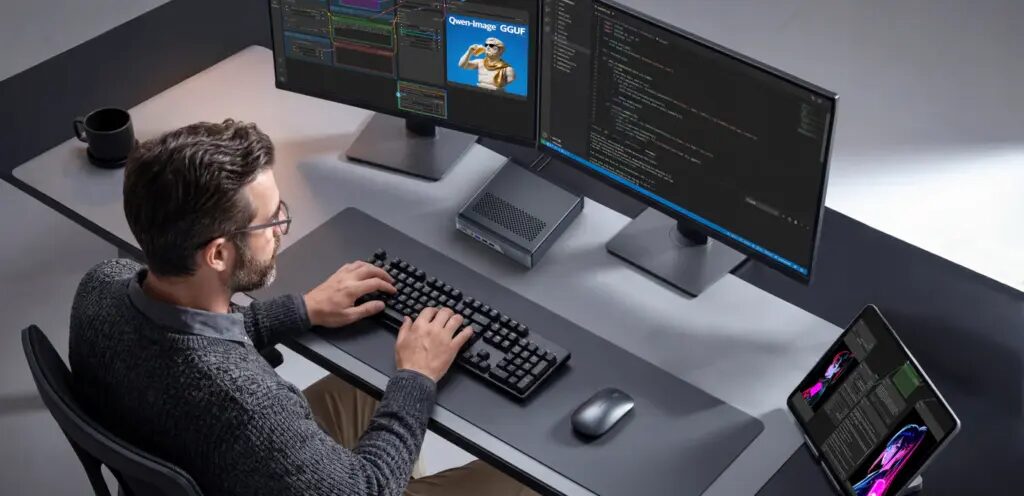 Работник за ПК с двумя мониторами и планшетом для minisforum MS-03
