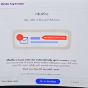 Установщик McAfee для монитора LG с предупреждением о мошенничестве