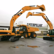 Два экскаватора Caterpillar и самосвал в боксе