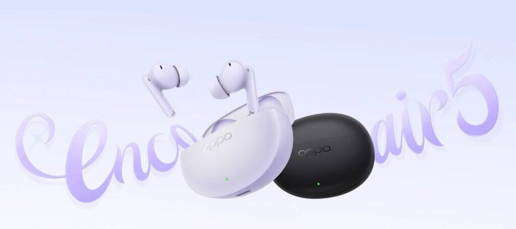 Наушники Oppo Enco Air 5 белые и черные сбоку
