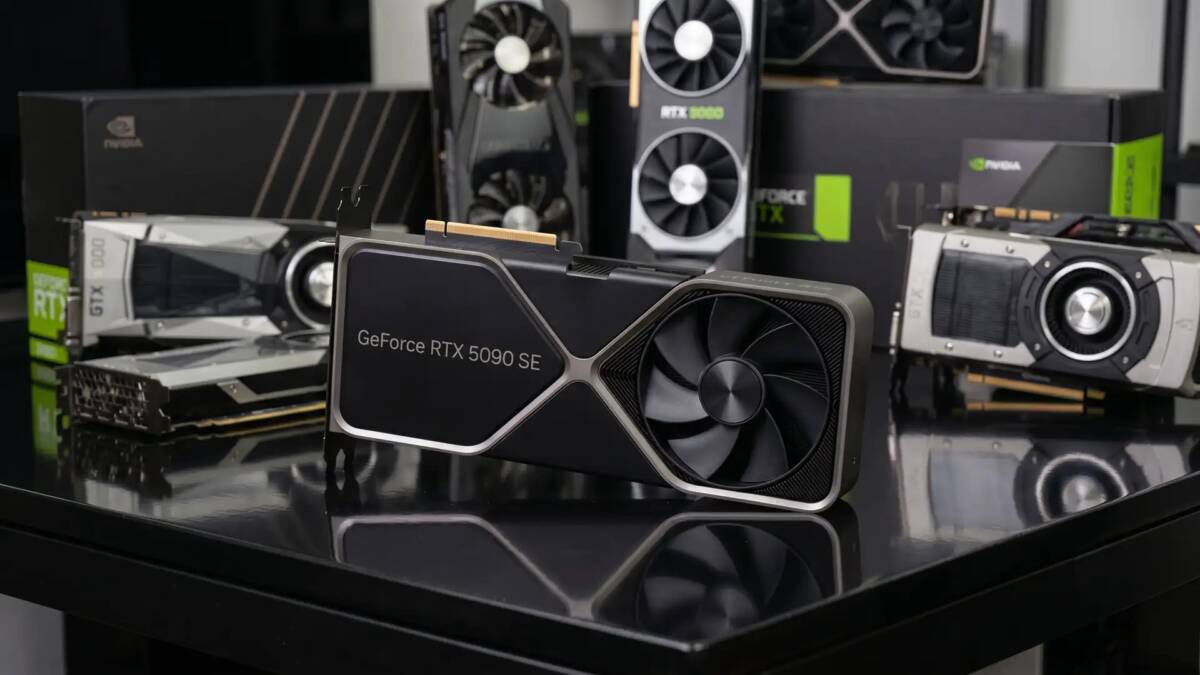 32 ГБ оставят, CUDA урежут на 35%: Nvidia готовит видеокарту GeForce RTX 5090 SE 2 Видеокарты Nvidia GeForce RTX 5090 SE на столе