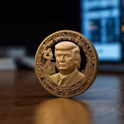 Монета с изображением Дональда Трампа и текстом TRUMP