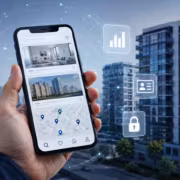 Мужчина держит смартфон с приложением для поиска жилья