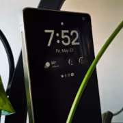 Samsung Galaxy запущен рядом с зелёными комнатными растениями