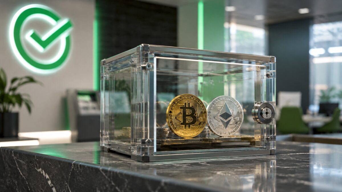 Криптовалютные монеты Биткоин и Эфириум в прозрачном депозитаре