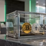 Криптовалютные монеты Биткоин и Эфириум в прозрачном депозитаре