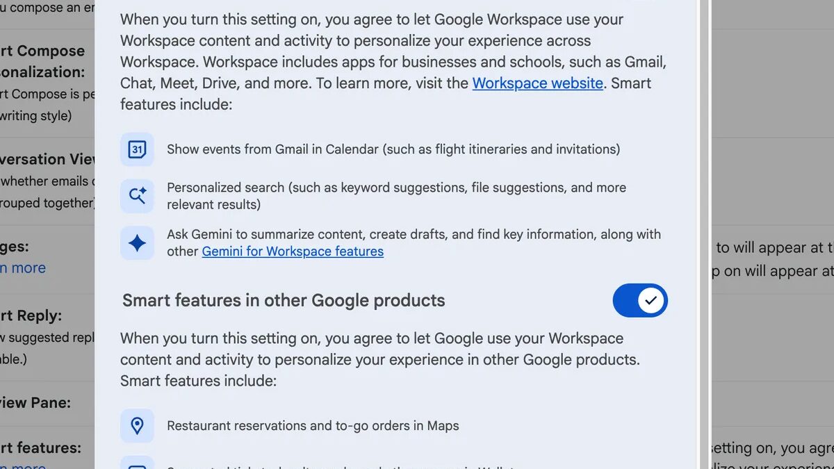 Как отключить ИИ в аккаунте Google: пошаговая инструкция 3 Настройки Google Workspace и другие функции Гугл в окне