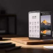 Два смартфона Bigme Hibreak Dual 2 на деревянной панели