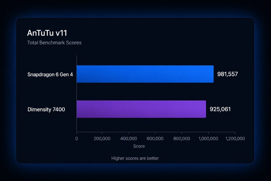 График сравнения результатов AnTuTu v11 Snapdragon 6 Gen 4 и Dimensity 7400