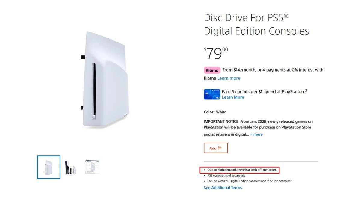 Sony ограничила продажи дисковода для PlayStation 5 до 1 штуки в руки 1 Sony ограничила продажи дисковода для PlayStation 5 до 1 штуки в руки