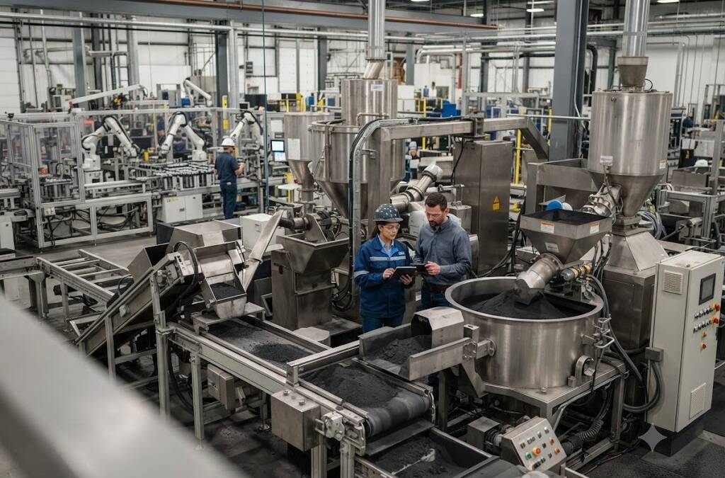 США начали строить цепочку графита для аккумуляторов внутри страны 1 Производственная линия по изготовлению графита для аккумуляторов внутри фабрики