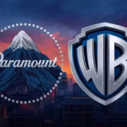 Логотипы Paramount и Warner Bros перед городским пейзажем