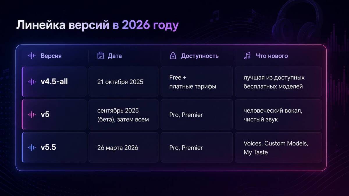 Suno в России в 2026 году работает и без VPN, но не везде одинаково 4 Документ с таблицей версий Suno в России 2026 года