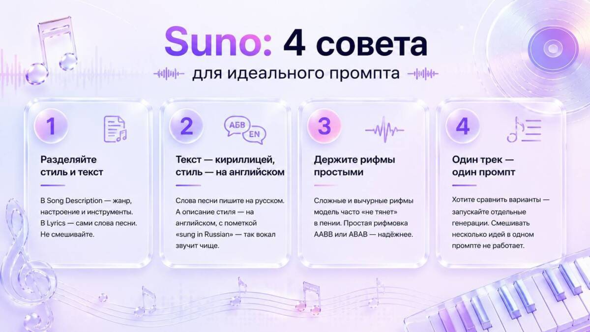 Suno в России в 2026 году работает и без VPN, но не везде одинаково 6 Презентация Suno советы для промпта