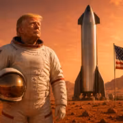 Трамп на Марсе, космический корабль, американский флаг