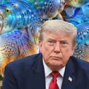 Дональд Трамп на фоне рыб и тикающих рыб, изображение творческое и юмористическое