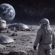 Учёные МАИ и ФМБА разработали шлюз для лунной станции, чтобы победить пыль 4 Два астронавта в скафандрах у лунного шлюза