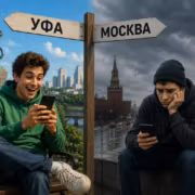 Два человека с телефонами Уфа Москва газовая улица