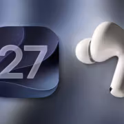 Иконка iOS 27 с изображением AirPods Ultra и двумя камерами по бокам головы