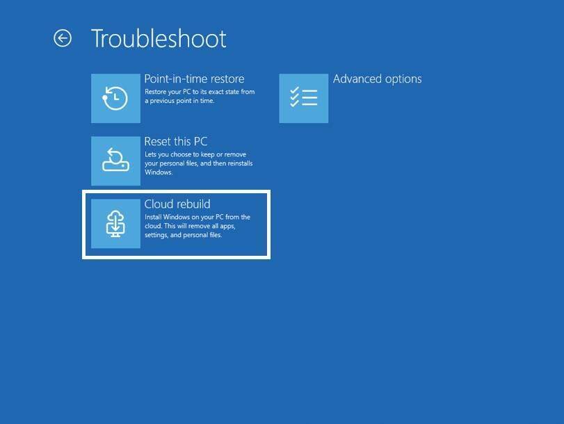 Пункт восстановления облачной переустановки Windows 11