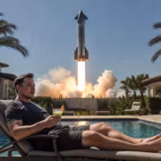 Мужчина в шезлонге у бассейна с коктейлем Rocket Lab