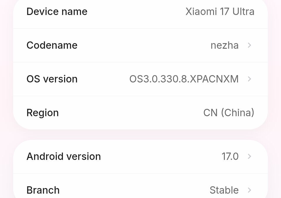 Xiaomi тестирует HyperOS 3.3 на Android 17 вместо HyperOS 4 5 экран настроек Xiaomi HyperOS 3.0.330.8.XPACNXM