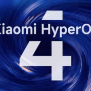 Логотип Xiaomi HyperOS 4 на тёмном фоне с вращающимися линиями