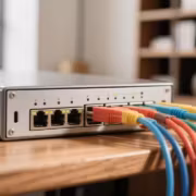 Коммутатор Yadro с подключёнными кабелями Ethernet