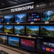 Телевизоры на полке в магазине ТЕЛЕВИЗОРЫ