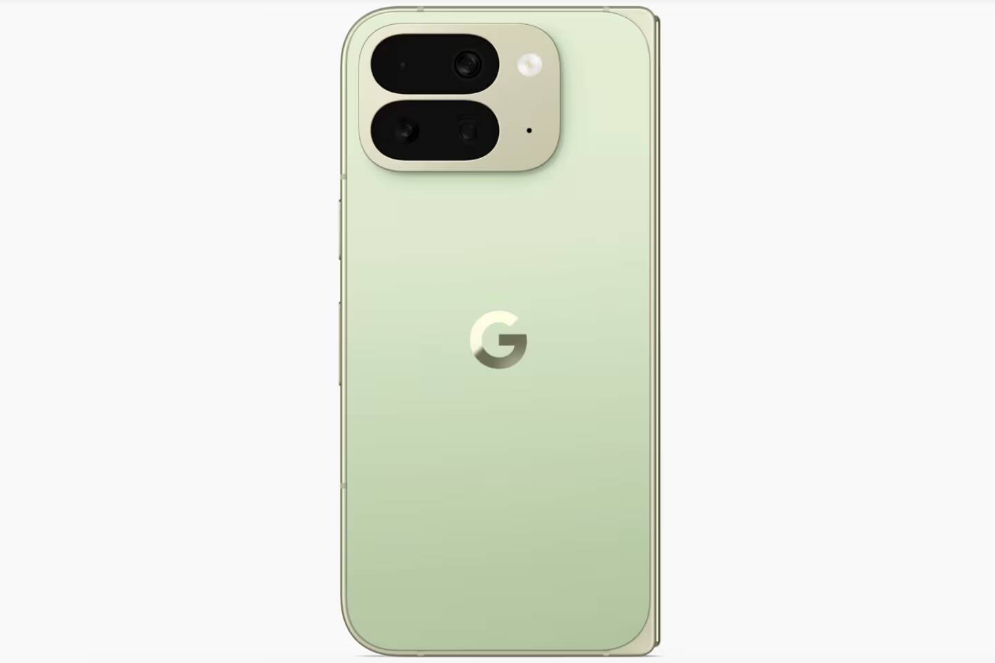 Зелёный складной Pixel 11 Pro Fold с камерой и логотипом