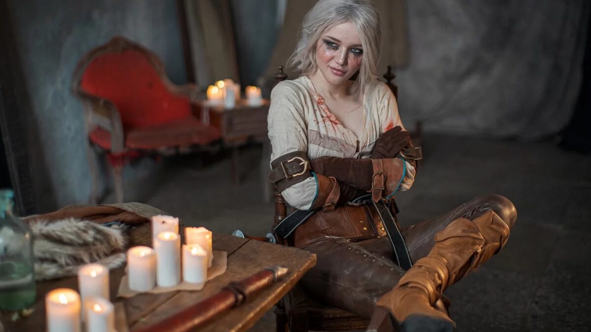 Цири и банщица из The Witcher 3, свечи и дерево