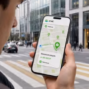 Мужчина держит смартфон с приложением 2ГИС и предложением о вакансии