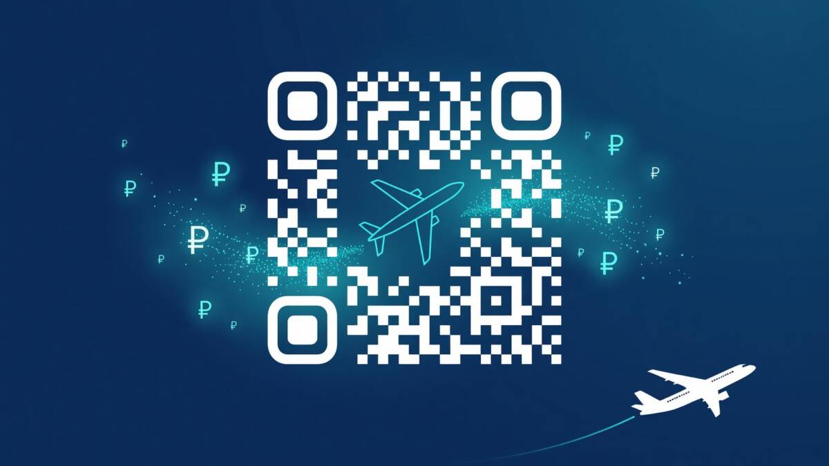 Аэрофлот начнёт принимать оплату в цифровых рублях с 1 сентября 4 QR-код с самолетом и аэробусом на фоне синего неба