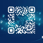 QR-код с самолетом и аэробусом на фоне синего неба