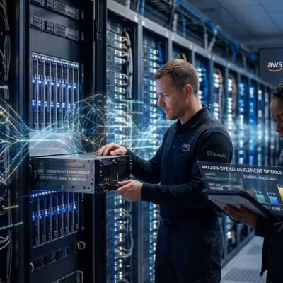 Amazon закрыла инвестицию в OpenAI на $50 млрд и закрепила AWS в ИИ-программе 6 Серверная комната с специалистами, AWS и OpenAI