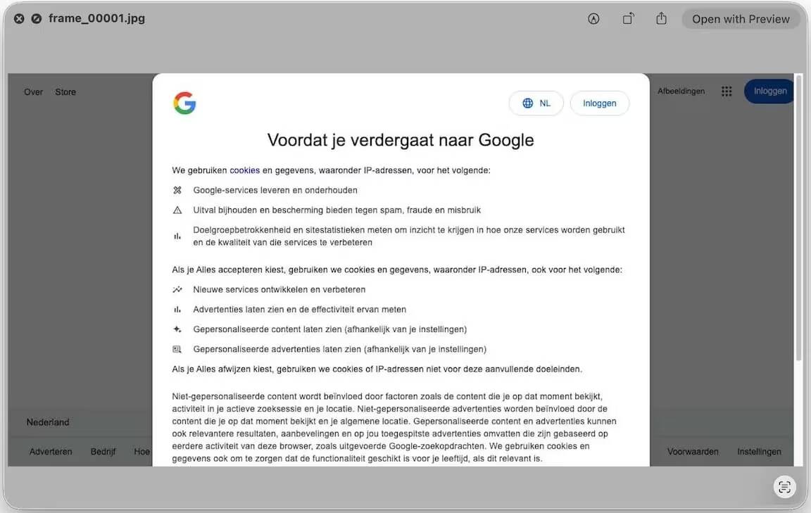 AmnesiaStealer на macOS угоняет браузерные сессии через скрытое удалённое управление 3 Запрос на вход в Google на голландском языке с cookie-политикой