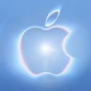 Лист с ярким голубым фоном логотип Apple в центре