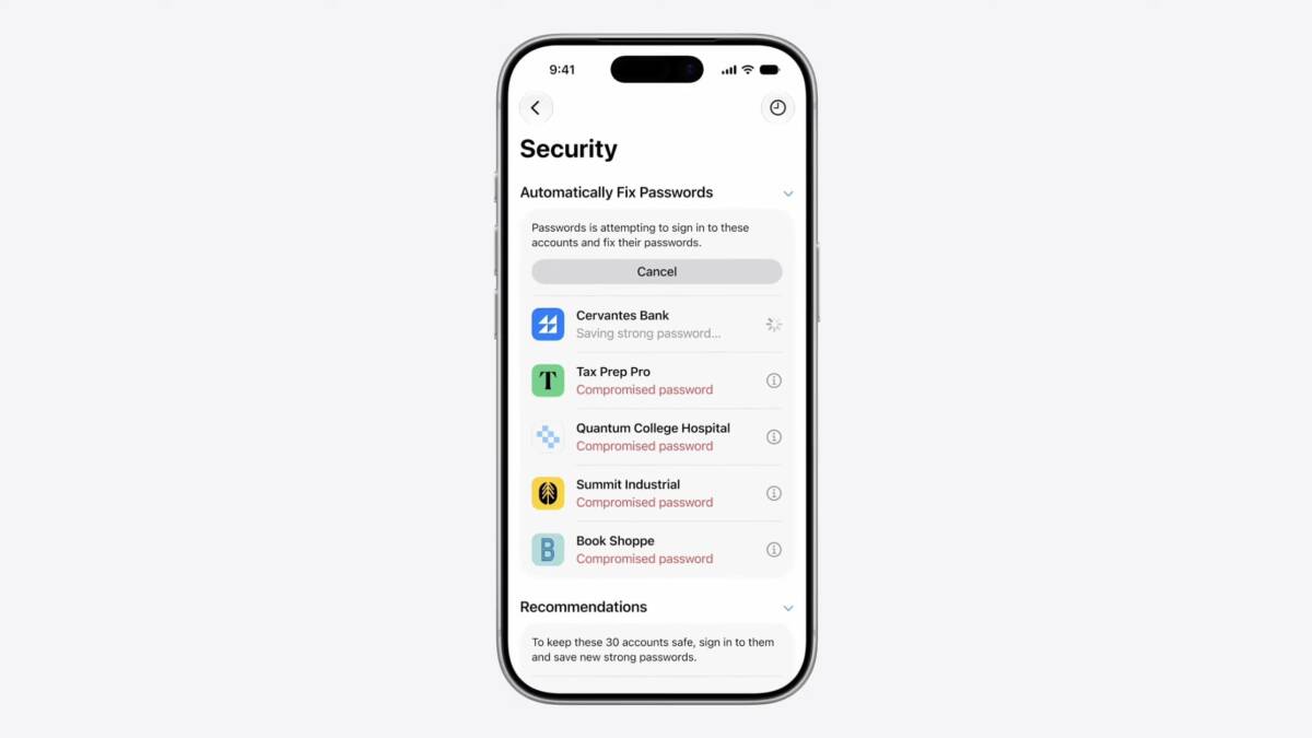 Apple показала iOS 27 с Siri AI и новыми функциями для iPhone 3 Экран iPhone с настройками безопасности и аккаунтами